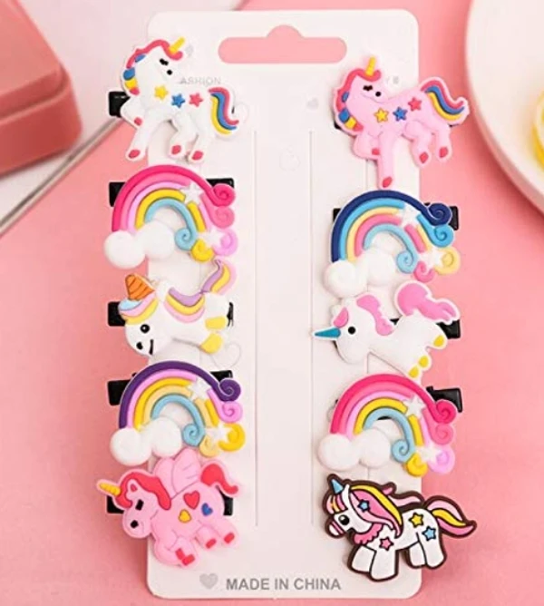 Unicorn Hairpin with Alligator/ Clips for Baby Girl's/ Unicorn Rainbow Clip/ Soft Clip/ Hair Clips pins/ Hair Accessories for Girls (Pack of 10) - Girl, Pack Of 10 Piece
