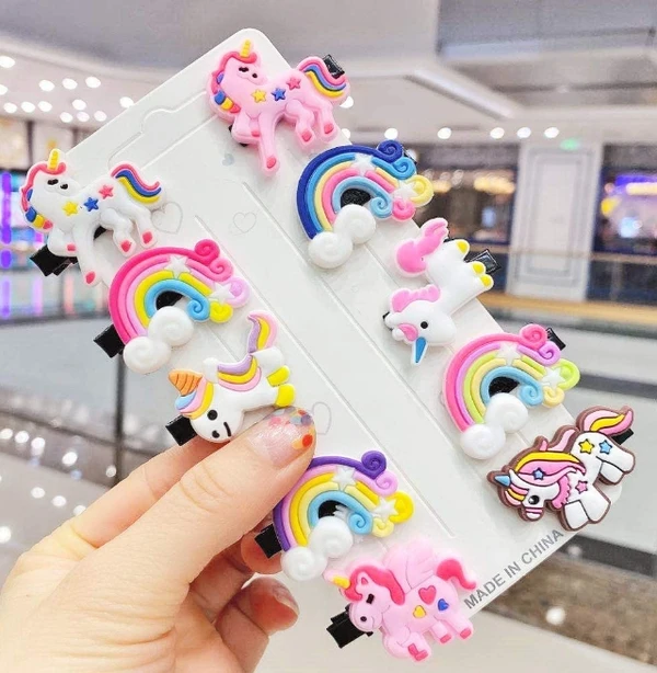 Unicorn Hairpin with Alligator/ Clips for Baby Girl's/ Unicorn Rainbow Clip/ Soft Clip/ Hair Clips pins/ Hair Accessories for Girls (Pack of 10) - Girl, Pack Of 10 Piece