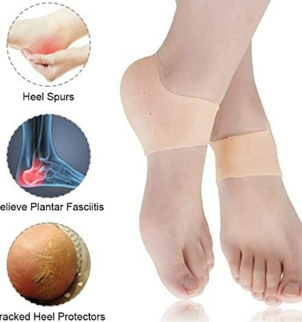 Silicone Gel Heel Pad Socks For Heel Swelling Pain Relief,Dry Hard Cracked Heels Repair Cream Foot Care Ankle Support Cushion - For Men And Women - (Free Size) (1 Pair)60%off - Papaya Whip, Pack Of Pair, For Foot Care