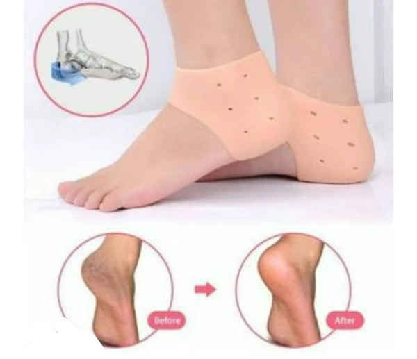 Silicone Gel Heel Pad Socks For Heel Swelling Pain Relief,Dry Hard Cracked Heels Repair Cream Foot Care Ankle Support Cushion - For Men And Women - (Free Size) (1 Pair)60%off - Papaya Whip, Pack Of Pair, For Foot Care