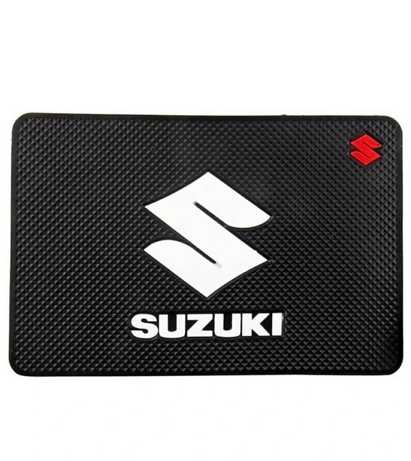 Anti-Slip and Non-Sticky Car Dashboard Mat for Mobile Phones (Suzuki Design) - Black, High Quality, Pack Of 1