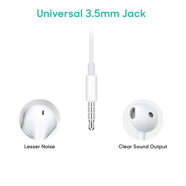 in-Ear Wired Earphone with Mic, 3.5mm Audio Jack - White, Sound Hub, Pack Of 1