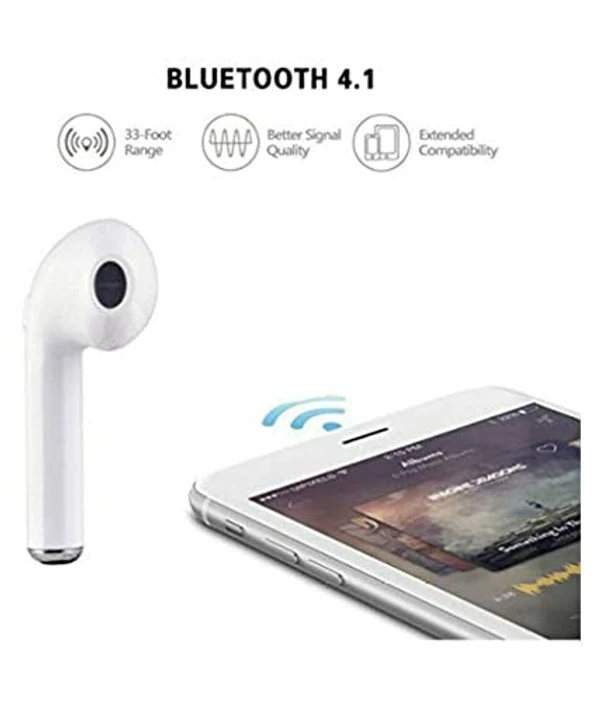 I7 Single Ear Wireless Bluetooth Earbud (1 Piece) - White, Pack Of 1, Most Demanding