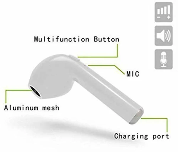 I7 Single Ear Wireless Bluetooth Earbud (1 Piece) - White, Pack Of 1, Most Demanding
