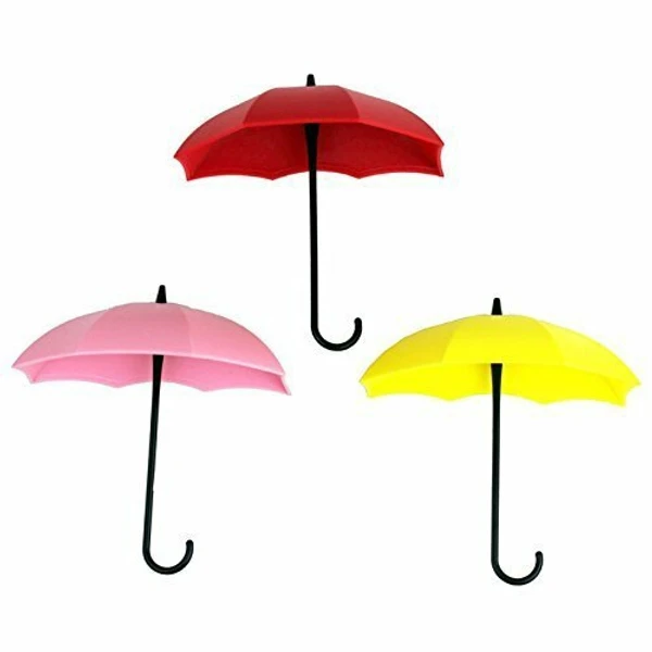Plastic Umbrella Key Hat Wall Multipurpose Holder Hanger Hooks, pack of 06 Pieces, Multicolour - Umbrella Key Holder, Pack Of 3
