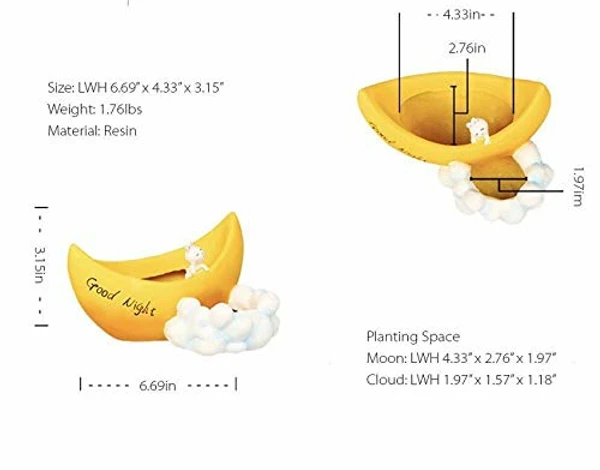 Good Night Moon Resin Pot for Planter for Succulent Plants - Yellow, Moon Planter Pot, Pack Of 1