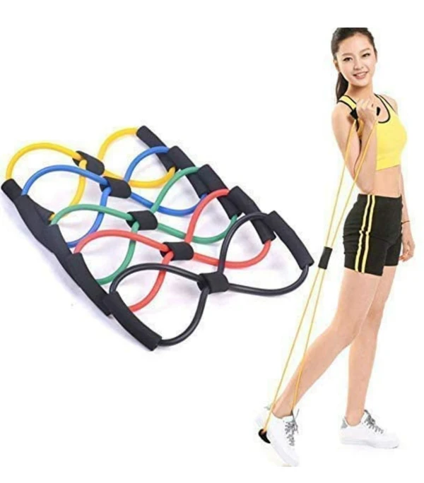 Figure 8 Shaped Latex Tube, Soft Chest Expander Fitness Exercise, Workout Chest Arm & Shoulder Stretch Exercise Equipment (Colour May Vary) - Figure 8 Shaper, Pack Of 1