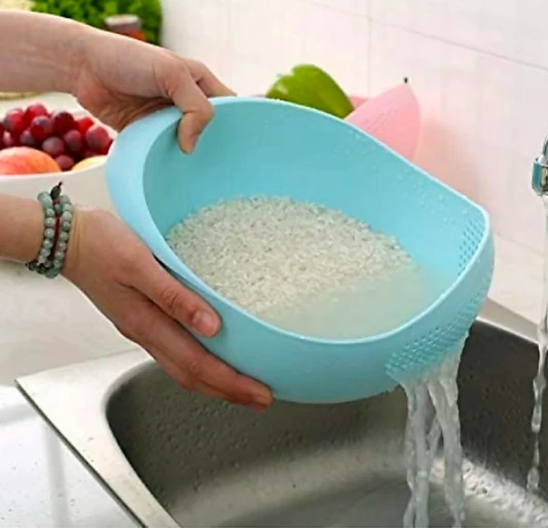 Rice Pulses Fruits Vegetable Noodles Pasta Washing Bowl & Strainer Good Quality & Perfect Size for Storing and Straining (Plastic) - Quality Rice Bowl Washer, Pack Of 1