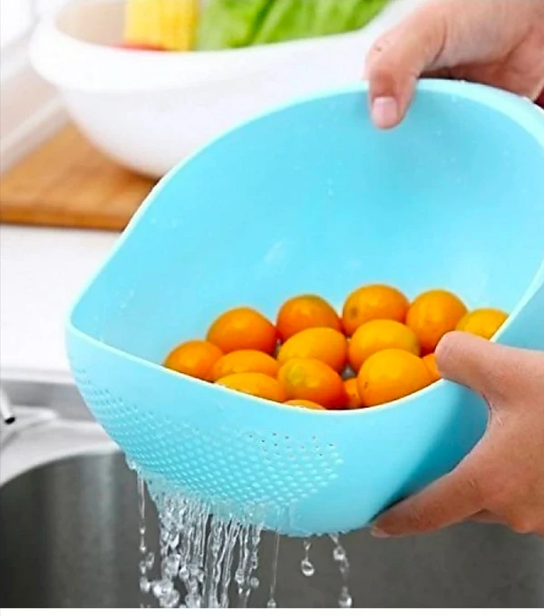 Rice Pulses Fruits Vegetable Noodles Pasta Washing Bowl & Strainer Good Quality & Perfect Size for Storing and Straining (Plastic) - Quality Rice Bowl Washer, Pack Of 1