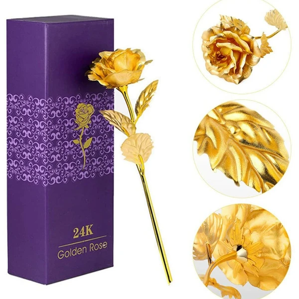 Artificial Golden Rose Flower for Decorations|24K Gold Rose|for Loves Ones,Valentine's Day|Mother's Day,Anniversary,Birthday|10 inch with Loving Box and Carry Bag - Gold, 24k Rose Gold Gift For Your Love, Pack Of 1