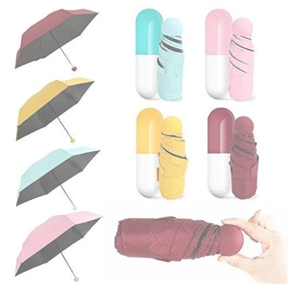 Mini Compact Umbrella Windproof Travel Sun &Rain Umbrella with Capsule Case - UV Protection Foldable Mini Cute and Small Capsule Design Umbrella - Capsule Umbrella, Pack Of 1