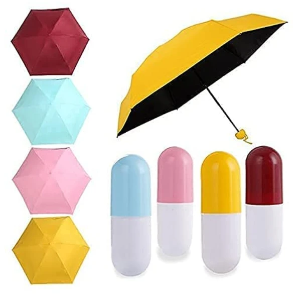 Mini Compact Umbrella Windproof Travel Sun &Rain Umbrella with Capsule Case - UV Protection Foldable Mini Cute and Small Capsule Design Umbrella - Capsule Umbrella, Pack Of 1