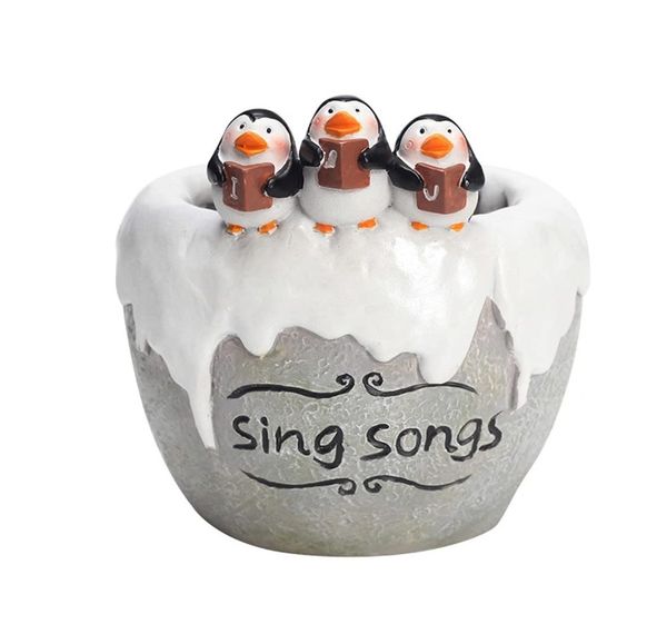 Cute Cartoon Sing Songs Singing Penguins Pot Succulent Planter for Indoor Plants - Resin Planters Table Top Decorative Gardening Pot for Living Room, Home & Office Decoration - White, Sing Song Planter Pot, Pack Of 1
