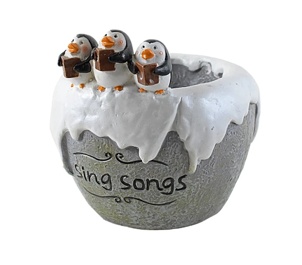 Cute Cartoon Sing Songs Singing Penguins Pot Succulent Planter for Indoor Plants - Resin Planters Table Top Decorative Gardening Pot for Living Room, Home & Office Decoration - White, Sing Song Planter Pot, Pack Of 1