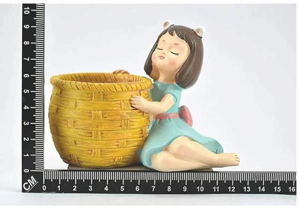 Polyresin Material Cute Basket Girl Resin Planter Pot for Garden Decoration Indoor Flower potImported Resin Pots Unique & Trendy Design,Gifts Succulent Pots polyresin Pot Home Decor - Basket Girl, Pack Of 1