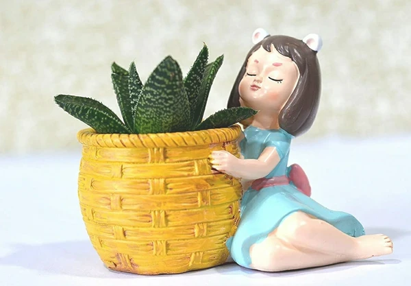 Polyresin Material Cute Basket Girl Resin Planter Pot for Garden Decoration Indoor Flower potImported Resin Pots Unique & Trendy Design,Gifts Succulent Pots polyresin Pot Home Decor - Basket Girl, Pack Of 1