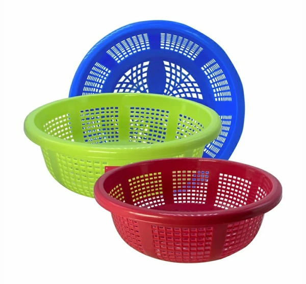 Unbreakable Apple Round Plastic Kitchen Vegetables and Fruits Basket Multipurpose Organizers Storage Basket (Large) Assorted Color Pack of 3 - Plastic Basket, Pack Of 1