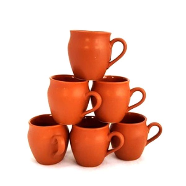 Ceramic Kulhad Tea Coffee Cups Set of 6 with Handle - Bourbon, Kulhad Tea Cup, Pack Of 6 Piece