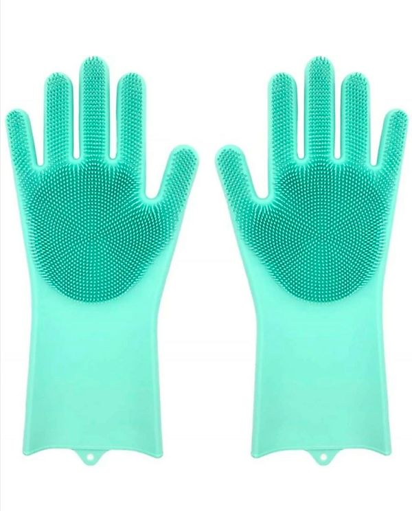 Heat Resistant Silicone Cleaning and Washing Gloves with Soft Bristles for Multipurpose Use of Car & Bike Cleaning, in Kitchen, Pet Grooming - Gloves, Pack Of Pair