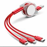 Multi Retractable 3.0A Fast Charger Cord, Multiple Charging Cable 4Ft/1.2m 3-in-1 USB Charge Cord Compatible with Phone/Type C/Micro USB for All Android and iOS Smartphones (Random Colour) - 3 In 1 Mobile Charger, Pack Of 1