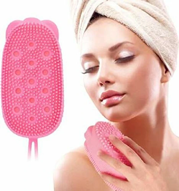 Silicone Bath Brush, Double Sided Body Scrubber , Silicone Shower Sponge , For Dead Skin Removal And Deep Cleaning Massage, Bath Tool , body wash for kids , loofah for bathing , body scrub for bathing , body brush having better cleaning , for removing stains , particle massage Housework cleaning , for Men, Women And Kid ( MultiColor ) - Bubble Soap Case, Pack Of 1