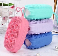 Silicone Bath Brush, Double Sided Body Scrubber , Silicone Shower Sponge , For Dead Skin Removal And Deep Cleaning Massage, Bath Tool , body wash for kids , loofah for bathing , body scrub for bathing , body brush having better cleaning , for removing stains , particle massage Housework cleaning , for Men, Women And Kid ( MultiColor ) - Bubble Soap Case, Pack Of 1