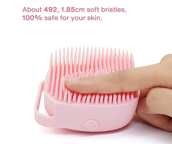 Silicon Massage Bath Brush , Shower Brush, Scalp & Bathing Brush , For Cleaning Body , Silicon Bath Scrubber , Cleaner & Massager With Shampoo Dispenser, Bathing Tool , scrubber for bathing , Silicon Wash Scrubber , Cleaner & Massager For Shampoo, Soap Dispenser , body scrubber for bathing , Skin Massage Brush Bath , For Kids Men And Women - Brush For Liquid, Pack Of 1