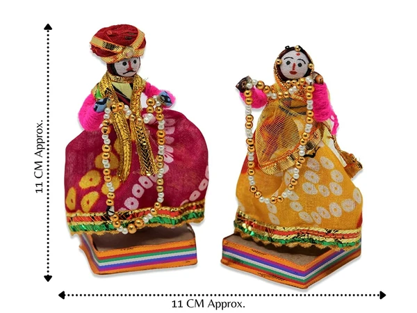 Handmade Recycled Material Rajasthani Dulha Dulhan Decorative Figurines for Home Decor/Home Furnishing/Figurine/Idol/Gifting Idol (Multicolour) - Dhula Dhulan, Pack Of 2 Piece Set