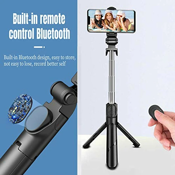 Selfie Stick and Tripod Stand, 3-in-1 Multifunctional Selfie Stick with Tripod Stand Compatible with iPhone/OnePlus/Samsung/Oppo/Vivo and All Phones - Black, Selfie Stick With Tripod, Pack Of 1