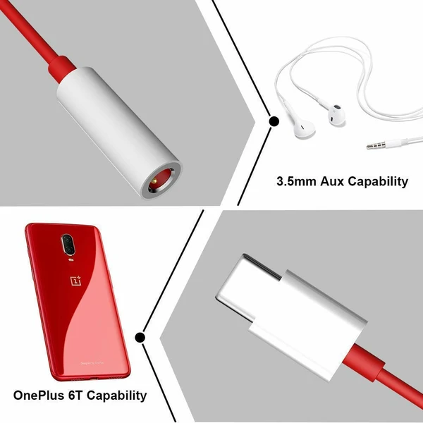 Type C to 3.5mm Splitter Audio Jack Converter Adapter Headphones Jack Compatible with only OnePlus Devices 6 6T 7 7T 8 8T and Pro Devices(Earphone's Volume Up Down Keys,Mic Supportable - Red, Type C to Jack, Pack Of 1