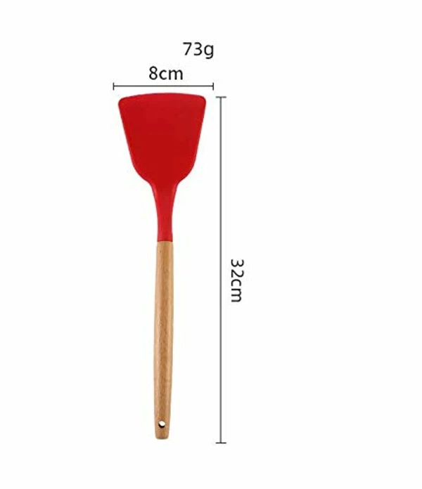 Spatlus Woodtula Kitchen Silicone Spatula Shovel with Wooden Handle, Non-Stick Cookware Heat Resistant Kitchen Utensil Tools - Spatula For Kitchen, Pack Of 1