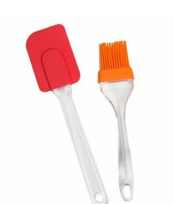 Heat Resistant, Non-Stick Silicone Oil Brush and Spatula, Cake Bake, Barbeque, Pastry Brushes, Mixer, Tandoor, Baking, Cooking, BBQ, kitchen brush (Multicolour) - Oil Brush, Pack Of 2 Piece Set