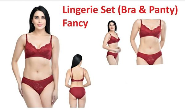 Women's Laced Bra and Panty Set | Beautiful Combo of Lingerie Set - Maroon, Pack Of 1 Set, 36B