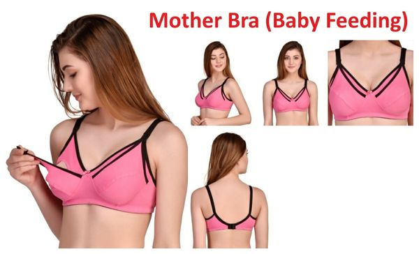 Women's Breastfeeding Maternity Full Cup Cotton Hosiery Feeding Bra  - Tickle Me Pink, 32C, Pack Of 1