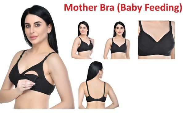 Women's Breastfeeding Maternity Full Cup Cotton Hosiery Feeding Bra  - Black, 42C, Pack Of 1
