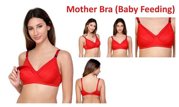 Women's Breastfeeding Maternity Full Cup Cotton Hosiery Feeding Bra  - Red, 40C, Pack Of 1