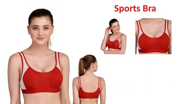 Women's Cotton Non Padded Daily Workout Sports Gym Bra  - 34B, Red, Pack Of 1