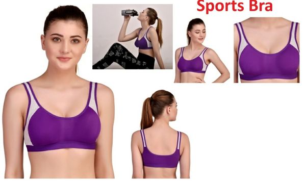 Women's Cotton Non Padded Daily Workout Sports Gym Bra  - 40B, Purple, Pack Of 1