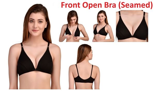 Women's Front Open Cotton Demi Bra - Black, 40B, Front Open Bra