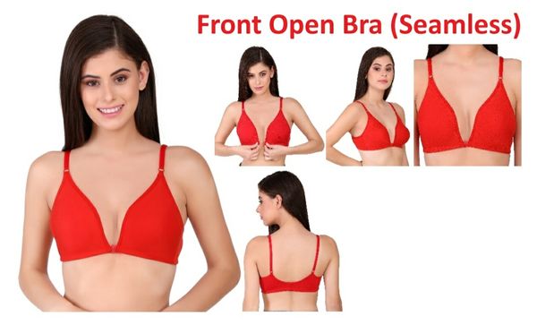 Women's Front Open Cotton Demi Bra - Red, 38B, Front Open Bra
