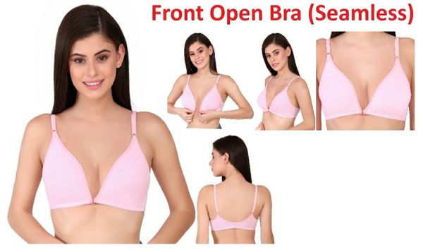 Women's Front Open Cotton Demi Bra - Pink, 32B, Front Open Bra