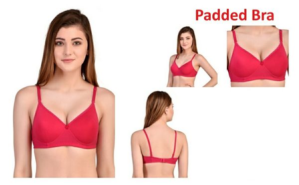 Women's Cotton & Polyester Lightly Padded Wire Free T-Shirt Bra - Red, T Shirt Bra, 32B