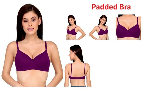 Women's Cotton & Polyester Lightly Padded Wire Free T-Shirt Bra - Purple, T Shirt Bra, 32B
