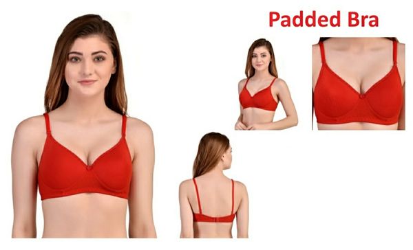 Women's Cotton & Polyester Lightly Padded Wire Free T-Shirt Bra - Red, T Shirt Bra, 38B