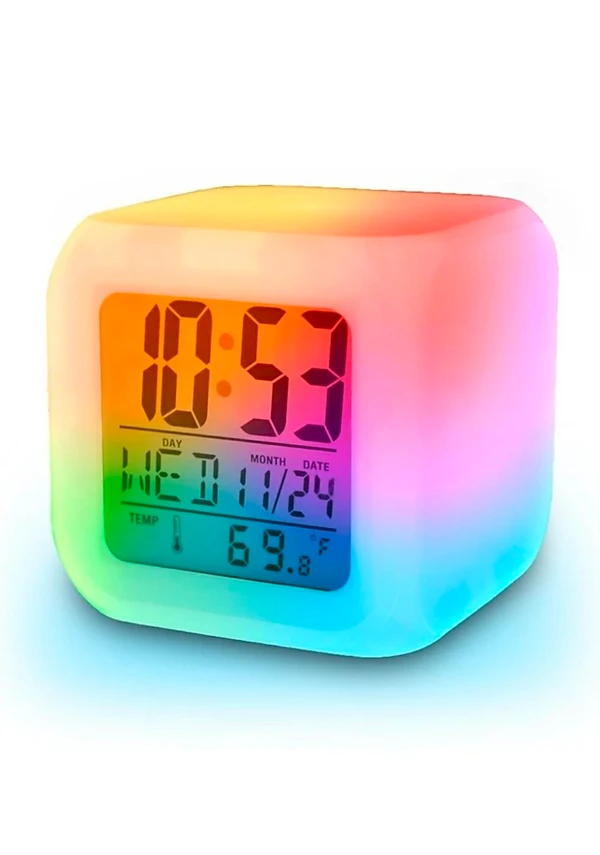 7 Color Plastic Digital LCD Display, Speaking Alarm Clock with Time and Temperature & Voice Report Colorful,Temperature and Wake Up Projector (Colour May Vary) - Pack Of 1, Color Changing Alarm