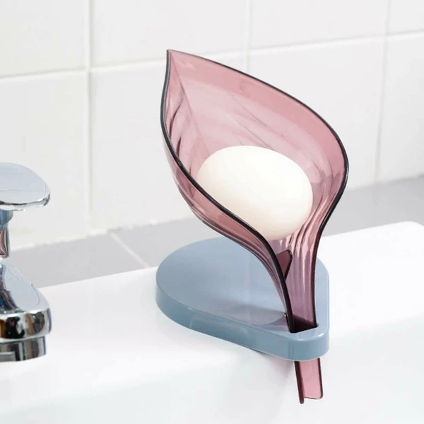 Leaf Shaped Self Draining Soap Dish Holder Tray Leaf Shape Plastic Soap Bar Holder Dispenser Sponge Holder for Bathroom Kitchen Sink Wash Basin Soap Draining Box - Leaf Soap Holder, Pack Of 1