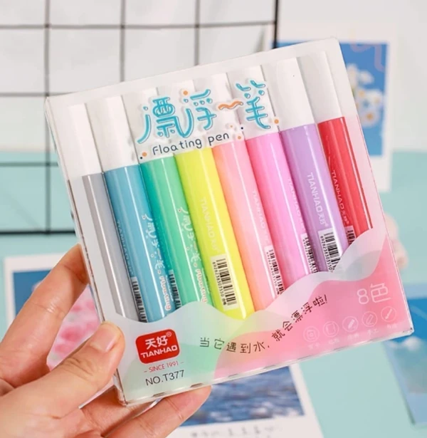 8 Colors Doodle Pen Children's Colorful Marker Pen Magical Water Painting Pen Easy -To-Wipe Dry Erase Whiteboared Pen Doodle Water Floating Pen - Water Pen, Pack Of 8 Piece