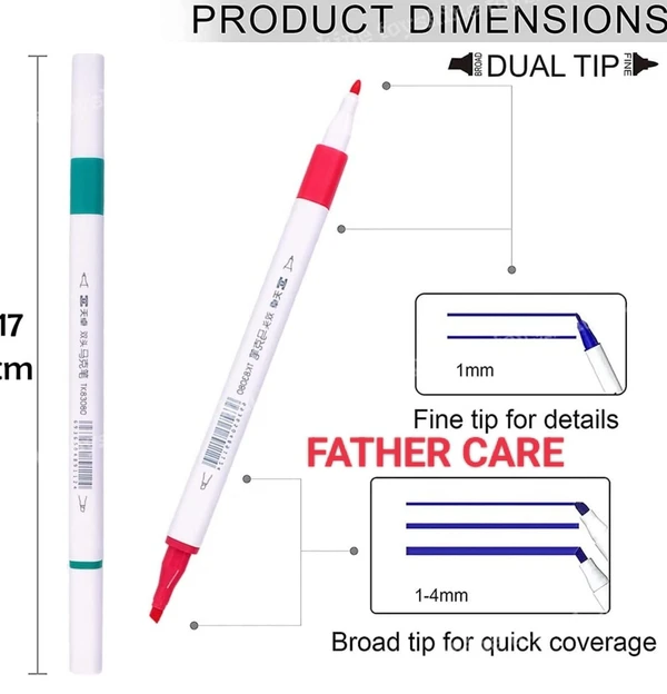 Father Care  Color Markers Twin Tip – 24 Pcs Double Tip Markers for Artist, Sketch Alcohol Markers Set, Drawing Colouring Markers for Kids, Marker for White Board, Sketch Colour, Return Gift for Kids - Kids Boy And Girl, Pack Of 24 Piece