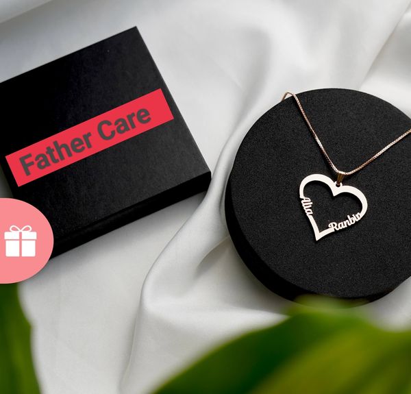 Father Care  Heart Name Couple Necklace (1 Year Warranty) - Pack Of 1, Sundown, Box Chain