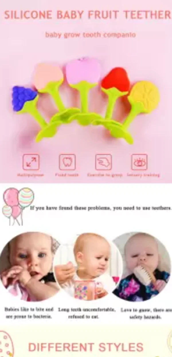 Musvika Baby Teething Crib Silicone Fruit Shaped Teether Nibbler Pacifier Teether (Multicolour) - Toddler